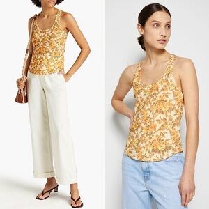 NWT JONATHAN SIMKHAI Retro Floral Print Organic‎ Cotton Scoop Neck Tank Top L